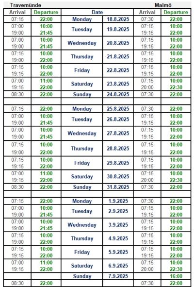 Nordölink timetable August-September 2025